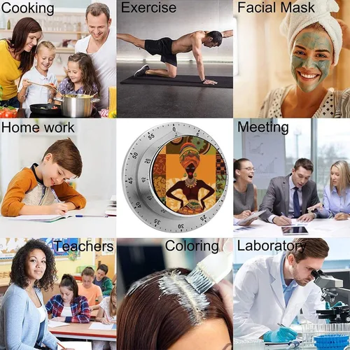 Vista 5 de African Woman Kitchen Timer 60 Minute Visual Wind Up Timer Indoor Mechanical Timers with Magnetic Base Stainless Steel Timers for Home Cooking Time