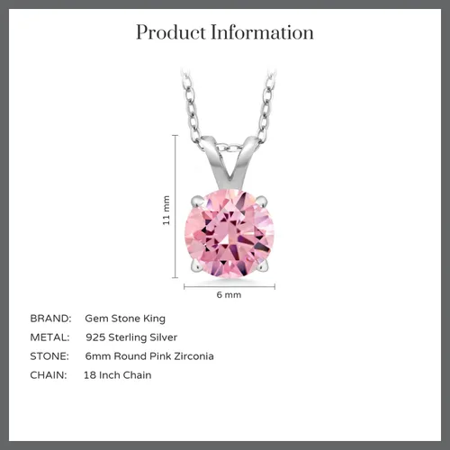 Vista 170 de Gem Stone King Collar con colgante solitario de plata de ley 925 de 0.236 in con piedra natal redonda Collar de 4 puntas para mujer Con cadena