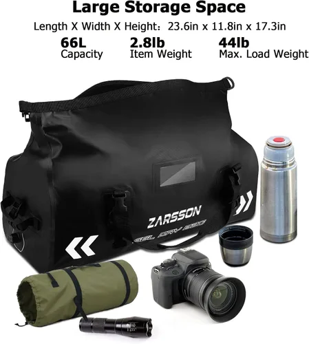 Vista 4 de Bolsa de lona impermeable, bolsa seca de viaje ligera con tamaños de 40 L66 L, gran espacio de almacenamiento, correas y asas duraderas