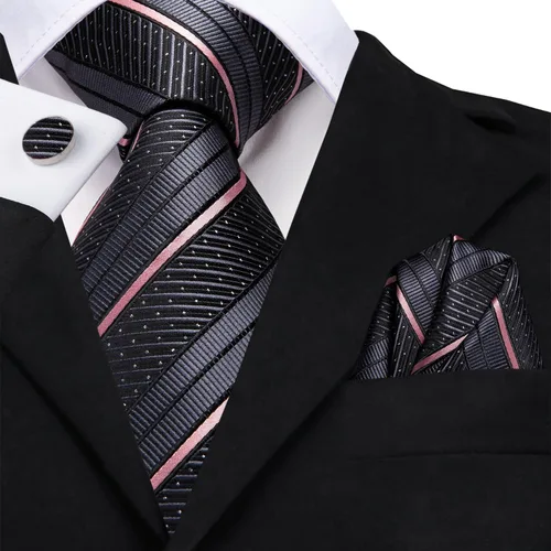 Vista 201 de Hi-Tie Corbatas de seda para hombre, diseño de cachemira a rayas, con bolsillo, gemelos cuadrados, conjunto formal de negocios