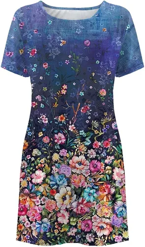 Vista 5 de Ceboyel Vestido de camiseta floral bohemio para mujer, hasta la rodilla, vestido casual de moda, trajes de playa y verano 2023