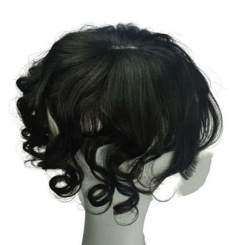 Vista 5 de Anemone Toppers humanos rizados y ondulados con clip con flequillo lateral, flecos, para mujeres, pelucas para pérdida de cabello suave, cubierta