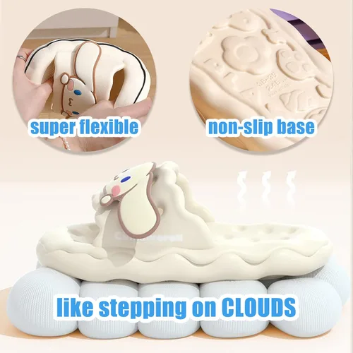 Vista 4 de Ohjijinn Kawaii Slides - Sandalias de verano con punta abierta, divertidas pantuflas de playa con suela gruesa acolchada, sandalias de nube