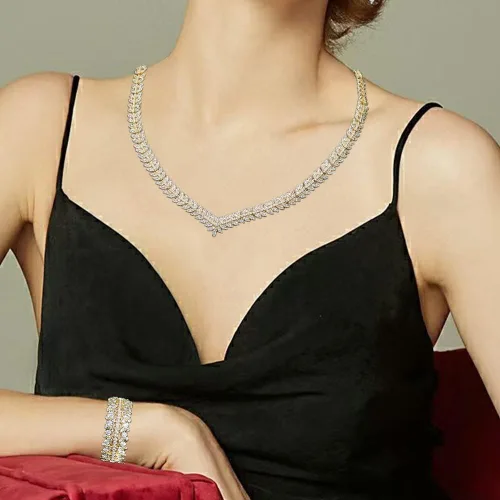 Vista 2 de Jorsnovs Juego de 4 piezas de joyería de boda de Dubai con forma de hojas de circonita cúbica collar de fiesta pulsera aretes colgantes y anillos