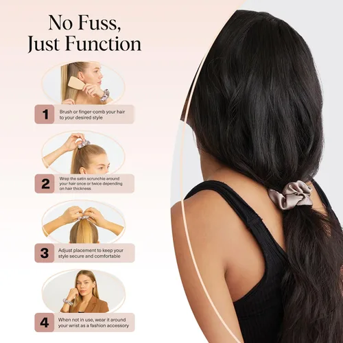 Vista 6 de Kitsch - Coleteros de satén para mujer, bandas para el cabello sin daños, cameo, 5 piezas Wake Up Frizz-Free, No Crease Hair Ties, Softer Than