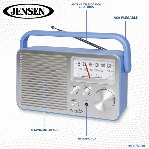 Vista 6 de JENSEN MR-750-BL MR-750 Radio AM/FM portátil (azul)