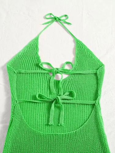 Vista 4 de MakeMeChic Vestido de playa sin mangas con lazo en la espalda para mujer