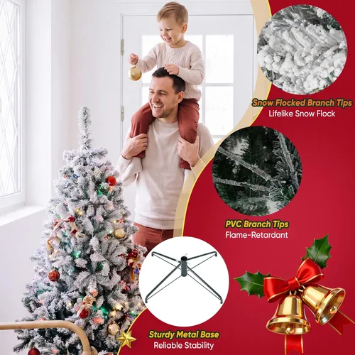 Vista 3 de Árbol de Navidad flocado de nieve preiluminado de 4.5 pies con Flocado-multi
