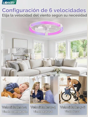 Vista 7 de LEDIARY Ventilador de techo con luz, lámpara de bajo perfil de 20 pulgadas Blanco