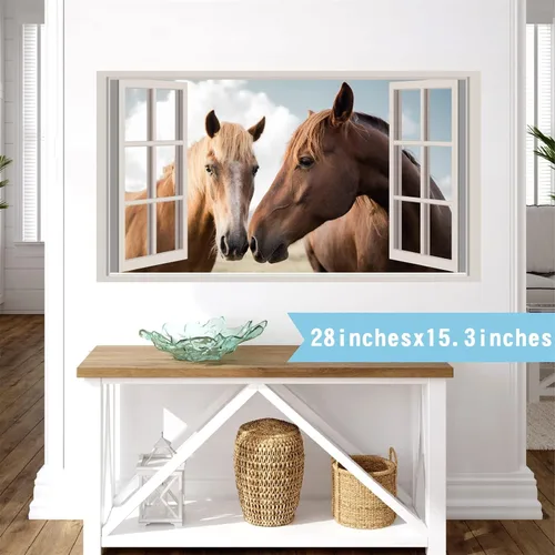 Vista 4 de Calcomanías de pared de caballos, animales de granja, calcomanías de pared 3D falsas para ventanas, calcomanías de vinilo para decoración
