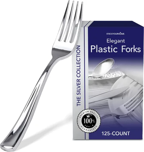 Vista 5 de Stock Your Home 125 cuchillos desechables de plástico resistente, cubiertos de plástico elegantes que parecen cubiertos reales, utensilios perfectos