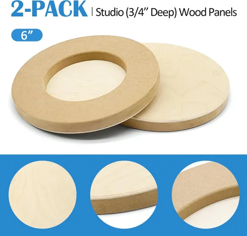 Vista 5 de Falling in Art Kit de Paneles de Madera de Abedul Redondos Sin Terminar para Pintura, Lienzo de Madera Paquete de 2 de 6 Studio 3/4" de Profundidad