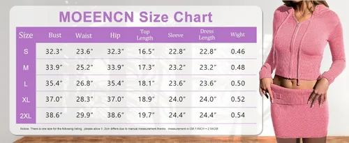 Vista 6 de MOEENCN Women 2 Piece Skirt Outfits Sweater Long Sleeve Hoodie Zipper Jacket Sexy Bodycon Mini Dress Sets Party Club Night