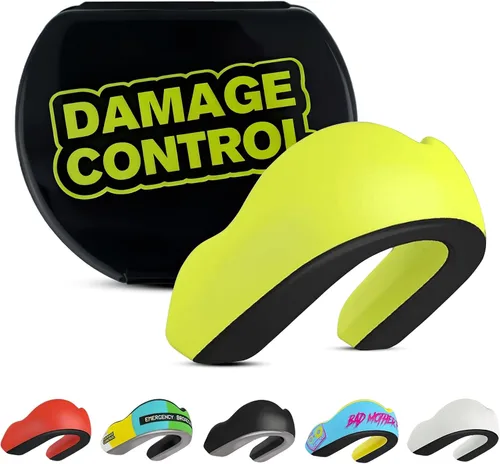 Vista 8 de DAMAGE CONTROL Protector bucal deportivo de impacto extremo con estuche Boil & Bite Fit, almohadillas absorbentes de golpes, funda ventilada