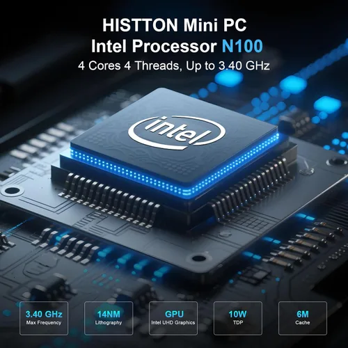 Vista 2 de HISTTON Mini PC N100 Win 11 Pro, Mini computadora industrial sin ventilador, DDR4 8 GB RAM 128 GB SSD, PC pequeña, LAN dual, WiFi 5, BT4.2, 2 RS232