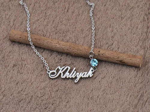 Vista 6 de GR35Z9 Collar con colgante con nombre personalizado con piedra natal para ella