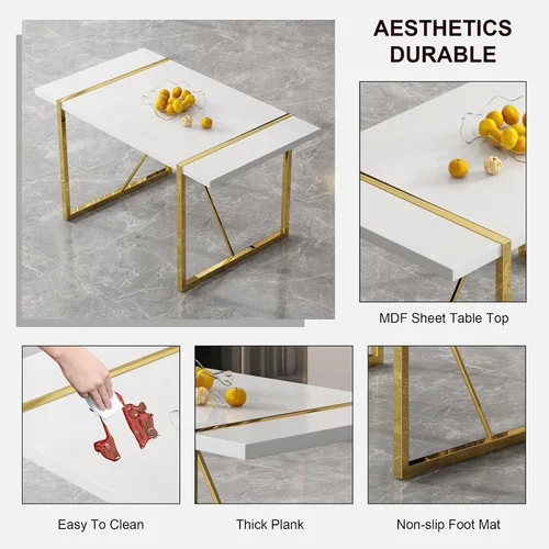 Vista 4 de Conjunto de mesa de comedor blanco Ebullient para 4, mesa rectangular de MDF y sillas de comedor de cuero sintético negro, juego de mesa de comedor