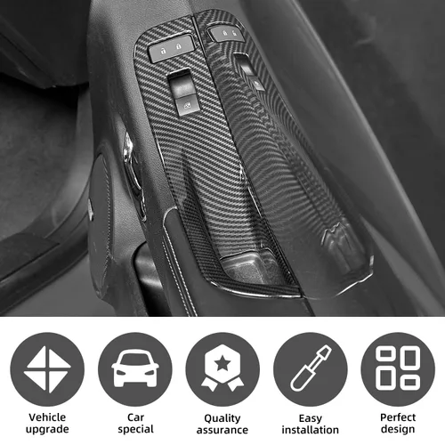 Vista 3 de Cubierta de interruptor de elevación de ventana de fibra de carbono Kit de ajuste de botón interior para Chevrolet Chevy Camaro 2010-2015