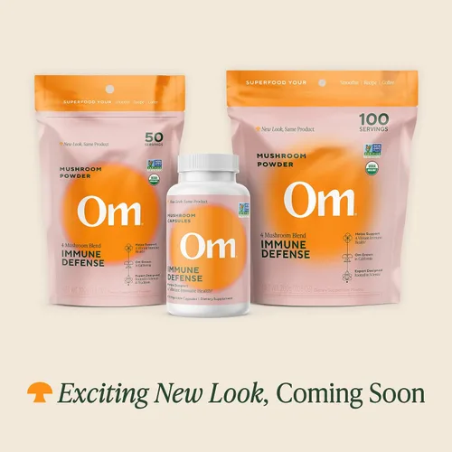 Vista 2 de OM MUSHROOM SUPERFOOD Suplemento de superalimento en polvo de hongos de mezcla inmunológica, bolsa de 7.05 onzas, 100 porciones, mezcla de hongos