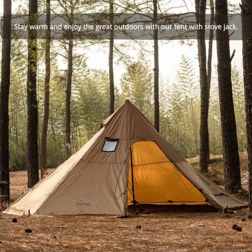 Vista 3 de Tienda Caliente con Toma para Estufa Onefires Tienda de Campaña Grande Tipo Tipi para Acampar en Familia al Aire Libre 4-8 Personas with Stove Jack