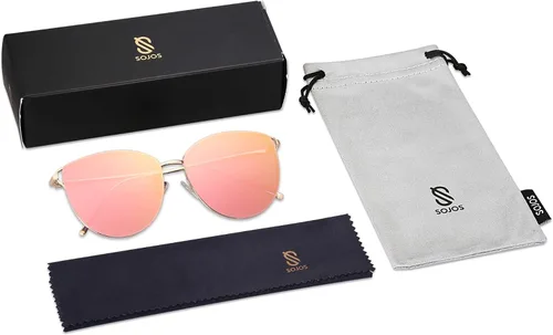 Vista 6 de SOJOS SJ1085 - Lentes de sol planos con espejo para mujer