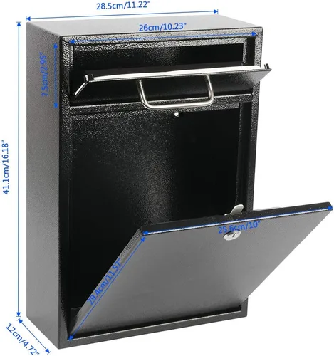 Vista 6 de Buzones de montaje en pared para exteriores con llave o cerradura de combinación, negro, XL