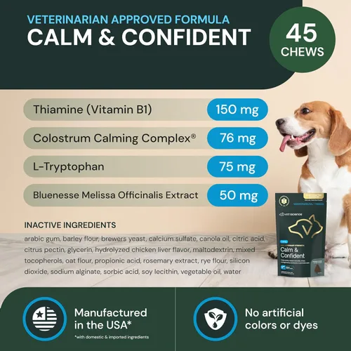 Vista 3 de VETRISCIENCE Max Veterinary Strength Calm & Confident Chews - Suplemento de estrés para mascotas - Apoya la función cerebral para gatos y perros
