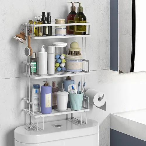 Vista 11 de FLOLXNB Estante de Almacenamiento Sobre el Inodoro, Organizador de Almacenamiento de Baño de 2 Niveles Actualizado Sin Perforaciones para Inodoro