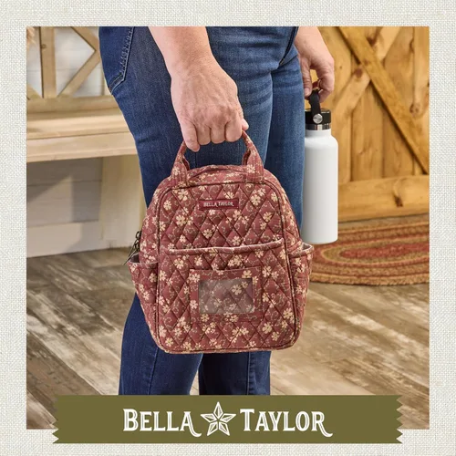 Vista 2 de Bella Taylor Bolsa de almuerzo acolchada de algodón para mujer, apta para alimentos, con forro de PEVA fácil de limpiar, diseño floral burdeos