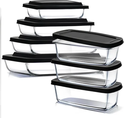 Vista 10 de EATEX Cacerola de vidrio profundo de 8 piezas para horno con tapas de plástico, platos de vidrio para horno, utensilios rectangulares para hornear