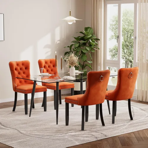 Vista 70 de Baysitone Juego de mesa de comedor de cristal de 51 pulgadas para 4, juego de 5 piezas de comedor moderno, mesa de cocina rectangular de vidrio