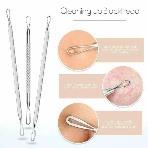 Vista 4 de Kit de herramientas para reventar espinillas, kit de 9 piezas de extractor de espinillas para eliminación rápida y fácil de espinillas, puntos