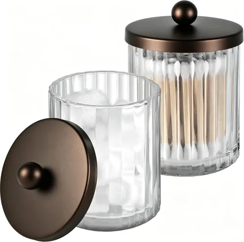 Vista 15 de Amolliar Dispensador de soporte Qtip, tarros de boticario de vidrio Transparente-Negro