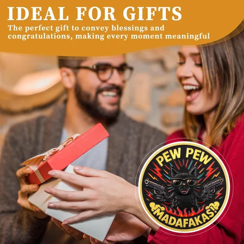 Vista 6 de Pew Pew Cat Challenge Coin – Rey del Caos Gato genial con corona Medallón único con diseño de fuego y relámpago Regalo divertido