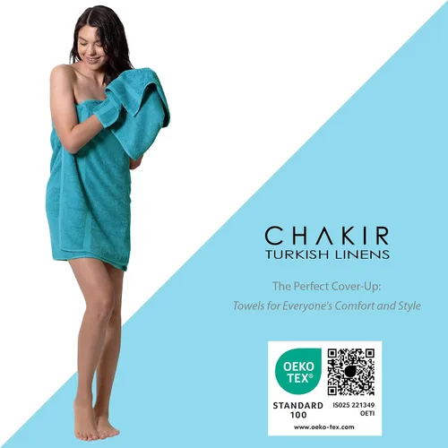 Vista 5 de Chakir Turkish Linens - Toallas turcas de 100% algodón, suaves y absorbentes (juego de 3 toallas personalizables, color aguamarina)