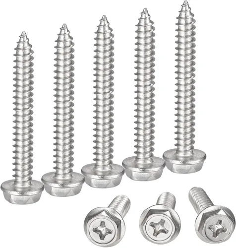 Vista 20 de uxcell Phillips - Tornillos autorroscantes para arandela hexagonal, M4 x 0.472 in, acero inoxidable 304, brida hexagonal, 25 piezas