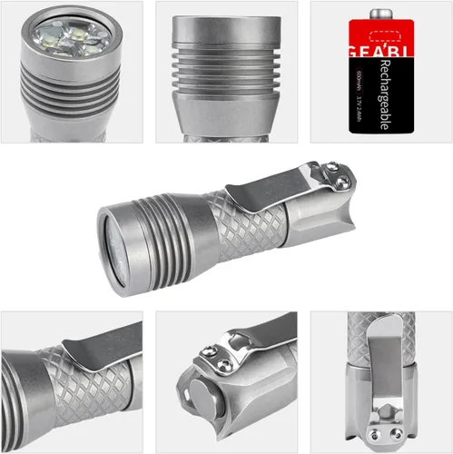 Vista 4 de MecArmy Linterna ultra brillante de acero inoxidable PS16, 2000 lúmenes con 4 LED XP-G2, linterna compacta EDC recargable por USB, de larga