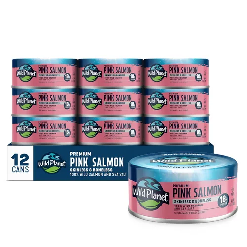Vista 11 de Wild Planet Salmón rosa sin piel y sin hueso, lata de 6 onzas, paquete