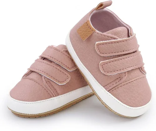 Vista 4 de QWZban Zapatos de bebé para niños y niñas, zapatillas de deporte con suela de goma antideslizante, para cuna de bebé, zapatos de vestir