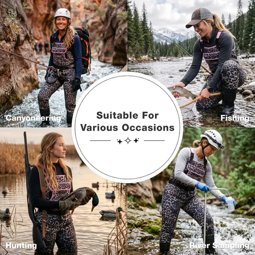 Vista 5 de HISEA - Zancudas de neopreno de 4.5 mm para mujer con estampado de leopardo, impermeables, para pesca y caza, con botas aisladas Leopardo árabe