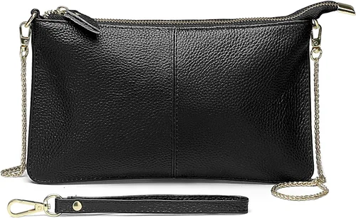 Vista 8 de Uromee Cartera de mano para mujer, de piel auténtica, con cadena de hombro desmontable