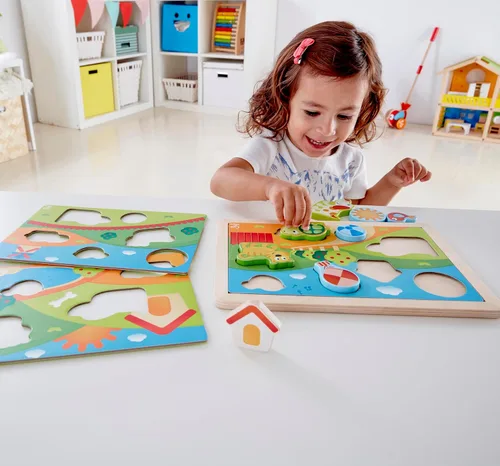 Vista 3 de Hape 3 – 1 Kids Pepe & Friends – Puzzle de madera Puzzle (3 piezas)