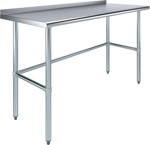 Vista 14 de Mesa de trabajo de acero inoxidable con base abierta y protector contra salpicaduras de 1.5 pulgadas, 14 x 48 pulgadas, certificado NSF, mesa