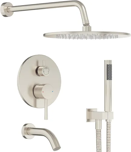 Vista 11 de Gabrylly Sistema de ducha de oro cepillado con válvula áspera, cabezal de ducha de lluvia de alta presión montado en la pared de 10 pulgadas
