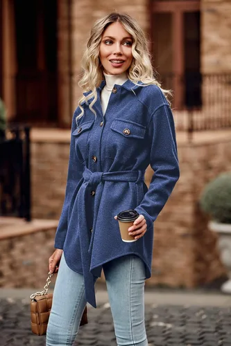 Vista 3 de PRETTYGARDEN Gabardinas de invierno de moda 2023 para mujer, con solapa y botones, con cinturón, chaquetas casuales