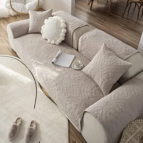 Vista 5 de vctops Funda para sofá con bordado bohemio de algodón, antideslizante, suave, lavable, protector de muebles para niños, perros y mascotas