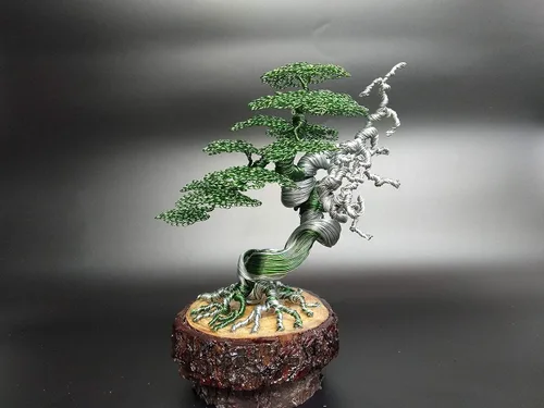 Vista 6 de GREENHANDSHAKE Bonsái Escultura de árbol de alambre de cobre, esculturas de árbol modernas, el mejor regalo, artesanía, decoración del hogar, Verde
