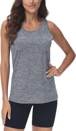 Vista 2 de TACVASEN Camiseta sin mangas para mujer, ligera, atlética, para yoga, cuello redondo, para ejercicio, fitness, para entrenamiento