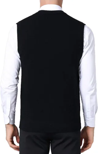 Vista 3 de FULIER Chaleco de lana de cachemira con cuello en V para hombre, sin mangas, clásico suéter de punto, suéter cárdigans sin mangas Negro