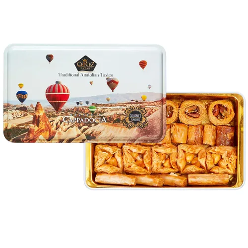 Vista 4 de Cerez Pazari Baklava Pastelería de 8.5 onzas, caja de regalo de Baklava con ricos pistachos, nueces, avellanas y anacardos, Shatila Baklava Halal